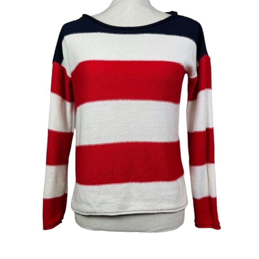 Marled Women's Red,‎ White, and Blue Stripe Patriotic Sweater Size XS